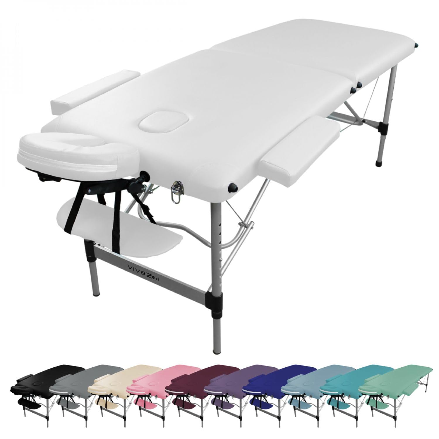 Vivezen - Table de Massage Pliante 2 Zones en Aluminium + Accessoires et Housse de Transport - Plusieurs Coloris