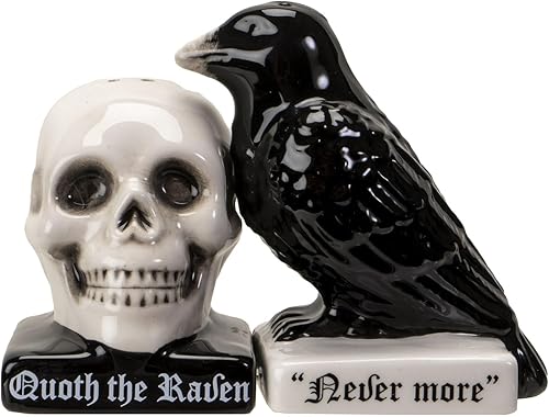 Pacific Giftware Quoth The Raven - Juego de salero y pimentero de cerámica para Halloween