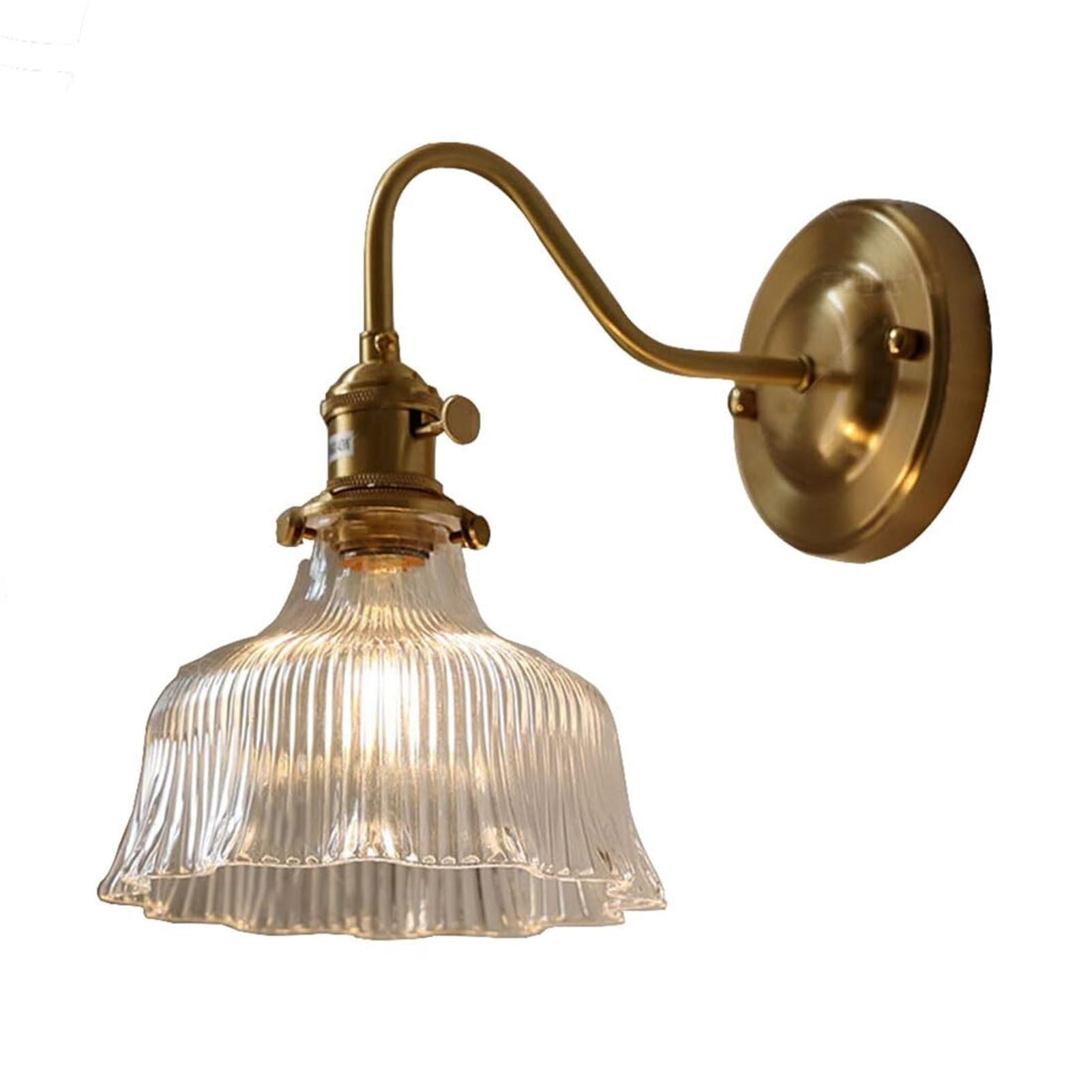 HUAYUSEDF Vintage Modern Glass with Rotary Switch E27 Retro Wall Sconce for Bedroom Kitchen Island Corridor Living Room(Transparent)