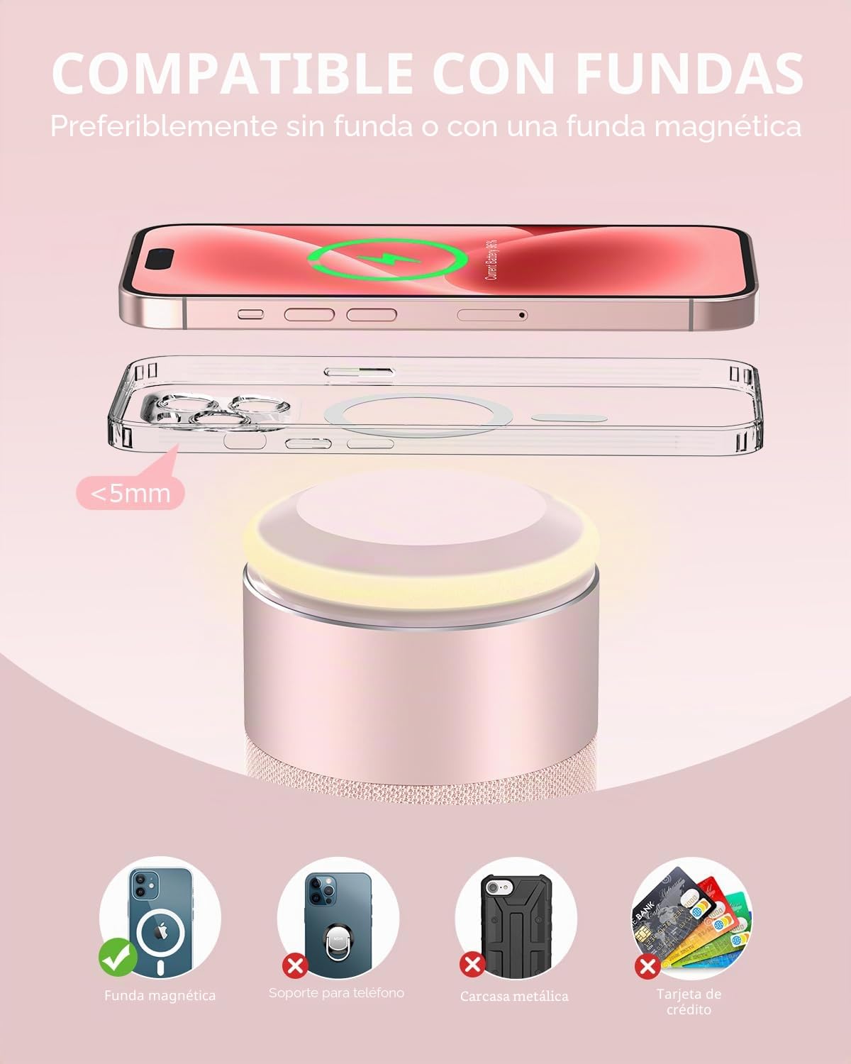 COLSUR Altavoz Bluetooth, Cargador Inalámbrico Magnético, Altavoz Inalámbrico Portátil con Luz Nocturna, Estación de Carga Inalámbrica 4 en 1 para iPhone 17/16/15/14/13/12 Series, AirPods Pro/4/3/2