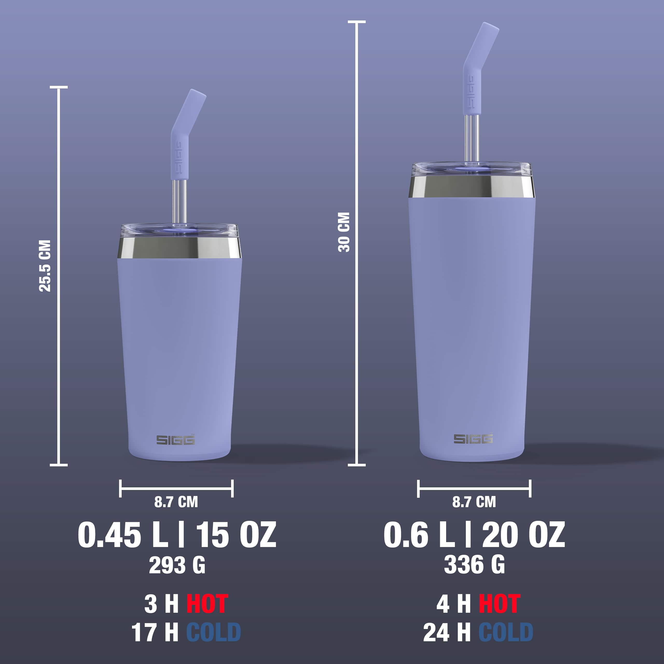SIGG Helia Taza térmica de café para llevar (0.6 L / 0.45 L), termo de acero inoxidable con doble aislamiento, vaso con pajita de cristal antirrotura térmico