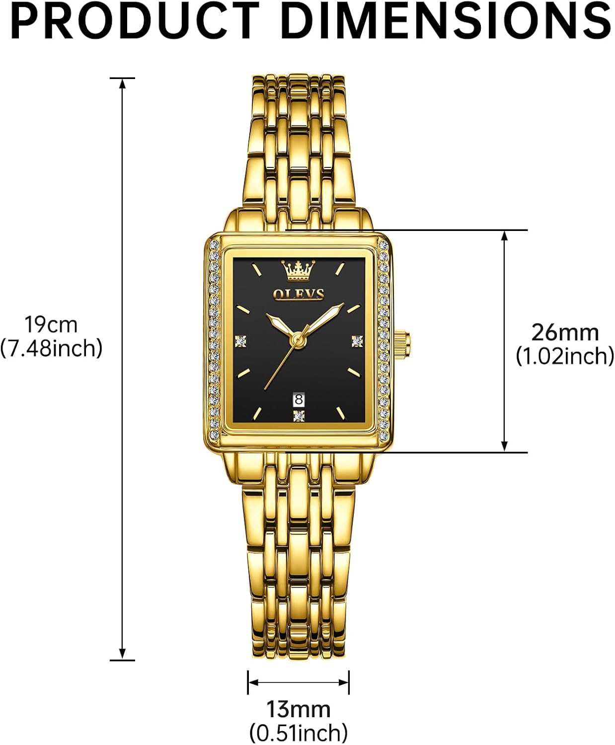 OLEVS Gold Watches for Women Square Luxury Business Rectangle Ladies Watches for Woman with Date Water Resistant Ladies Watch for Small Wrists Reloj para Mujer Diamond Blue/Green/Black/White/Gold - Image 6