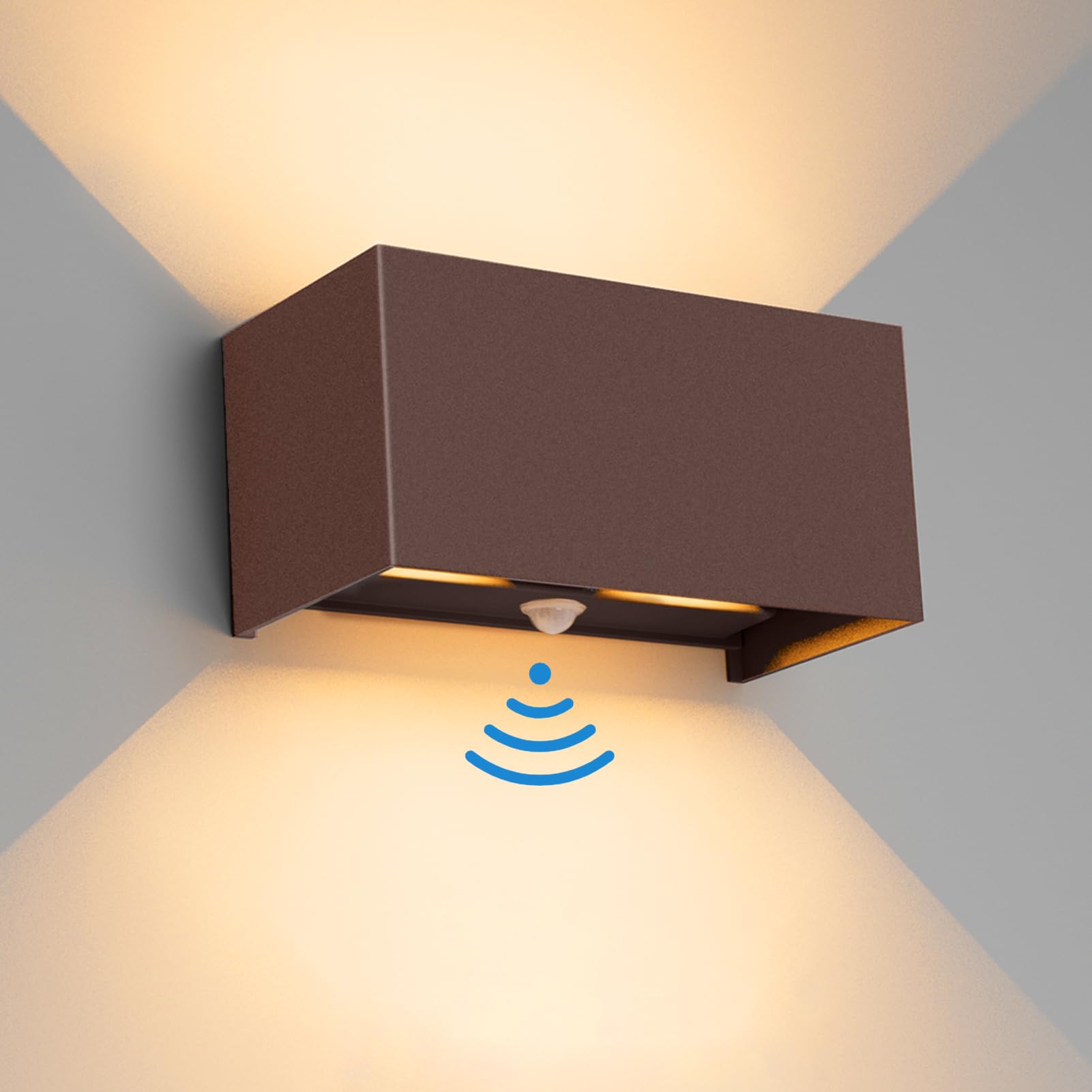 Klighten Lampada da esterno,24W Applique da Parete con sensore di movimento per luci esterni/interni Lampada da parete con fascio regolabile IP65 Impermeabile 3000K,Rosso Ruggine