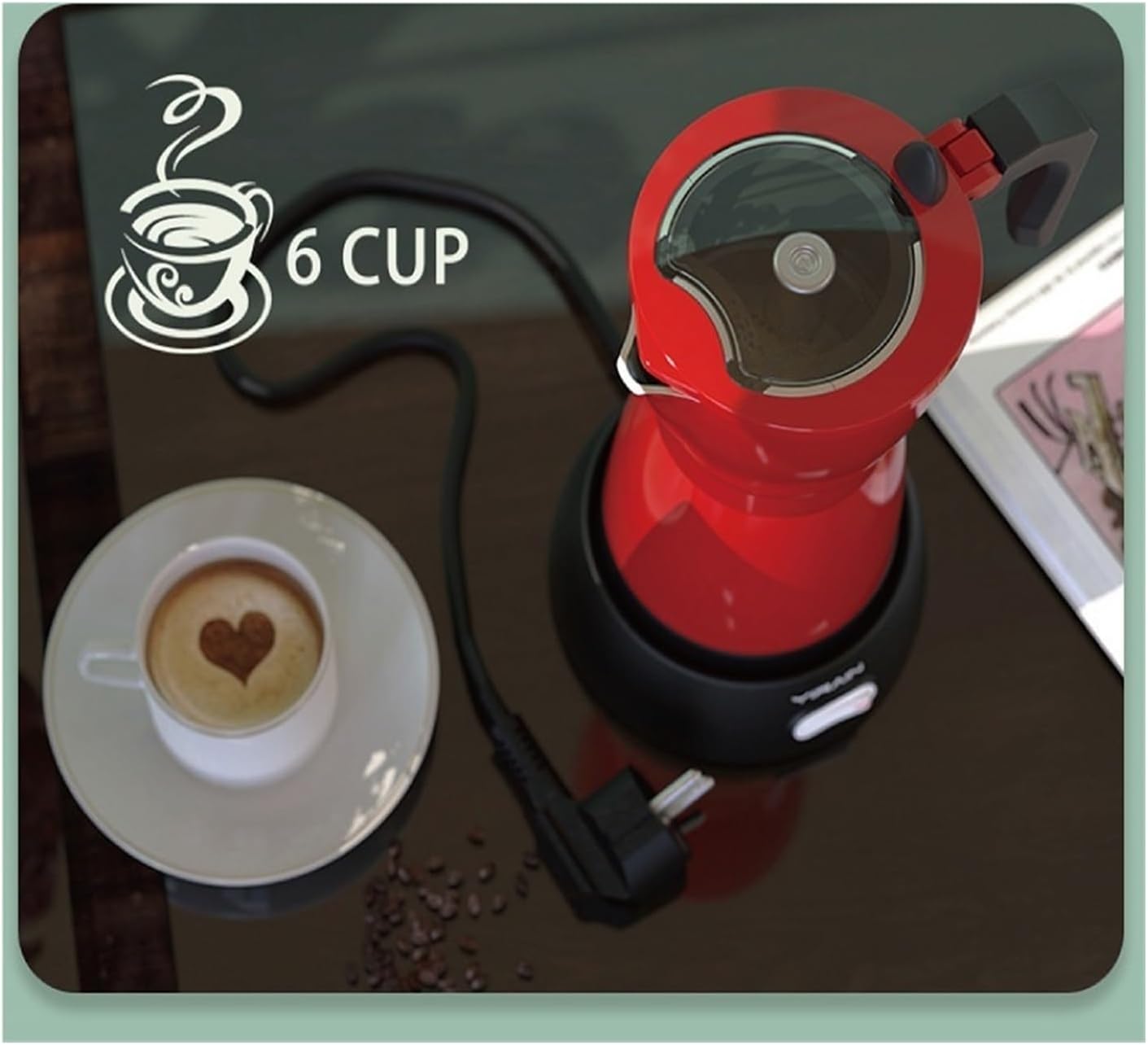 300ml/5 Cups Electric Aluminum Moka Pot Coffee Detachable Kitchen Stove Maker Tools(Transparent black)