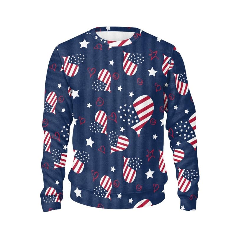Jndtueit USA Flag Women's Crew-Neck Pullover Sweater, American Independence Men's Winter Thermal Pullover Tops Shirts, 4th July Long Sleeves Loose Fit Tops