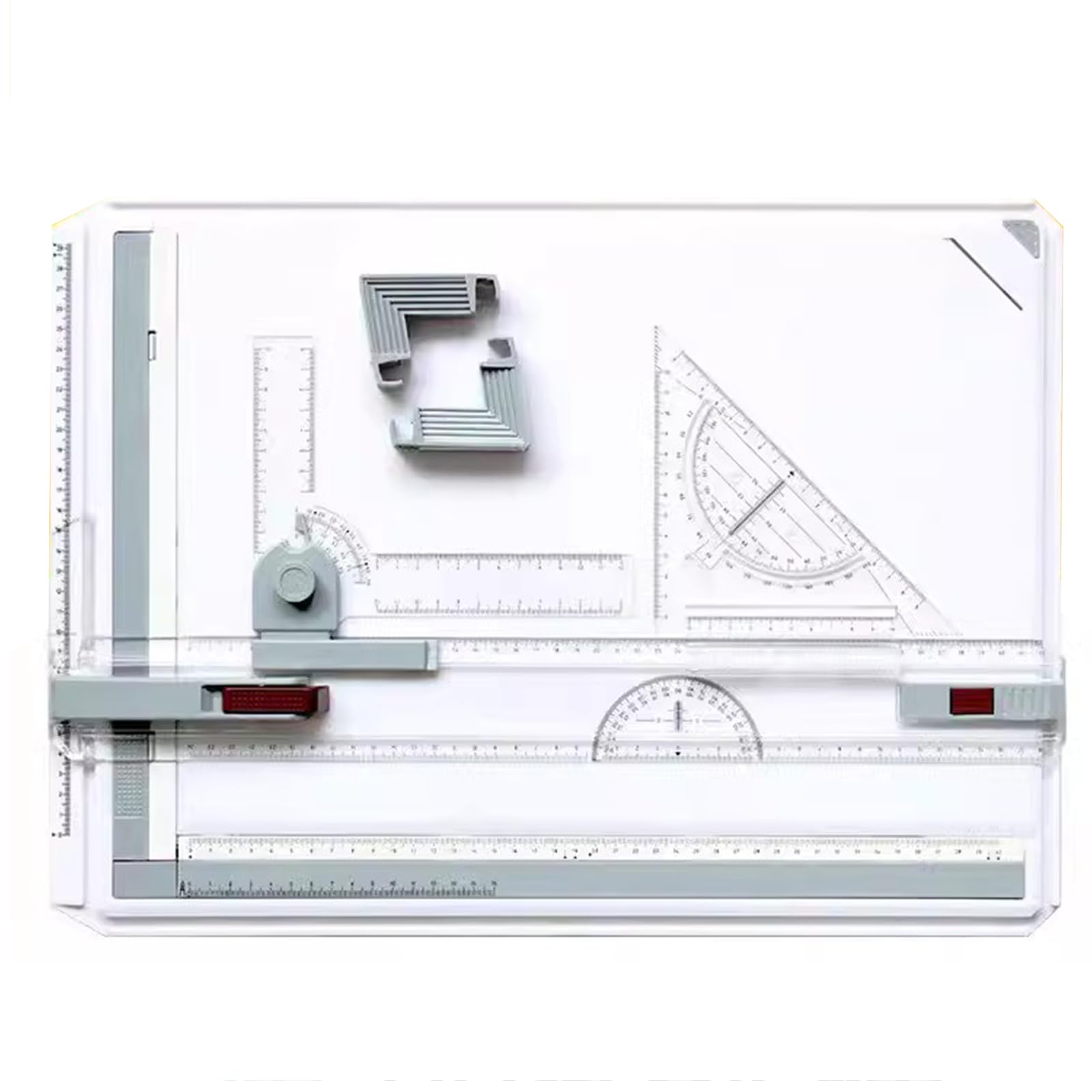 A3 Zeichentisch Zeichenbrett mit Parallelbewegung, metrische Skala, Geodreieck, rutschfeste Stützbeine für Architekten und Künstler, ideal für Grafikskizzieren