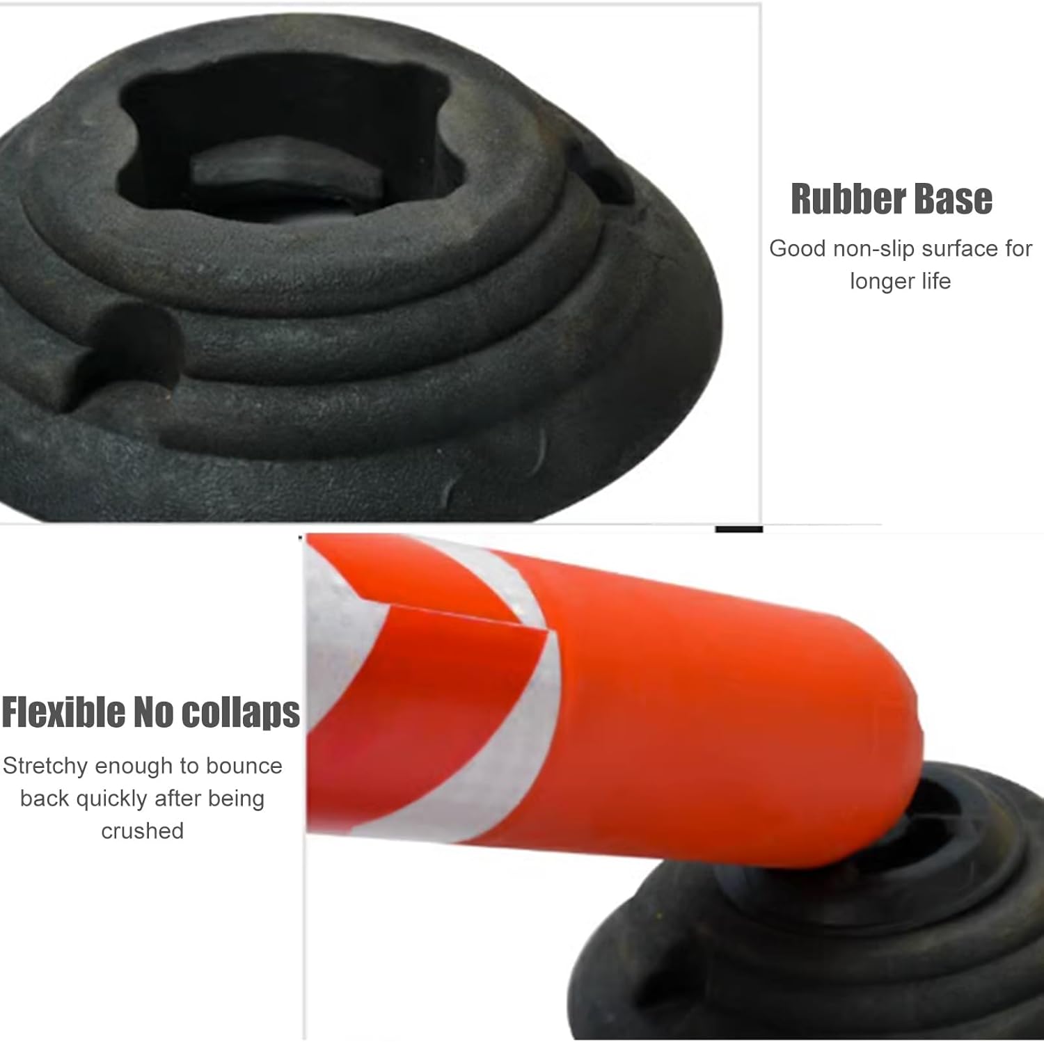 Driveway Safety Bollards Black Plastic with Detachable Base, Reflective Tape Industrial Traffic Channelizer Barrier Posts for Parking Space Protection