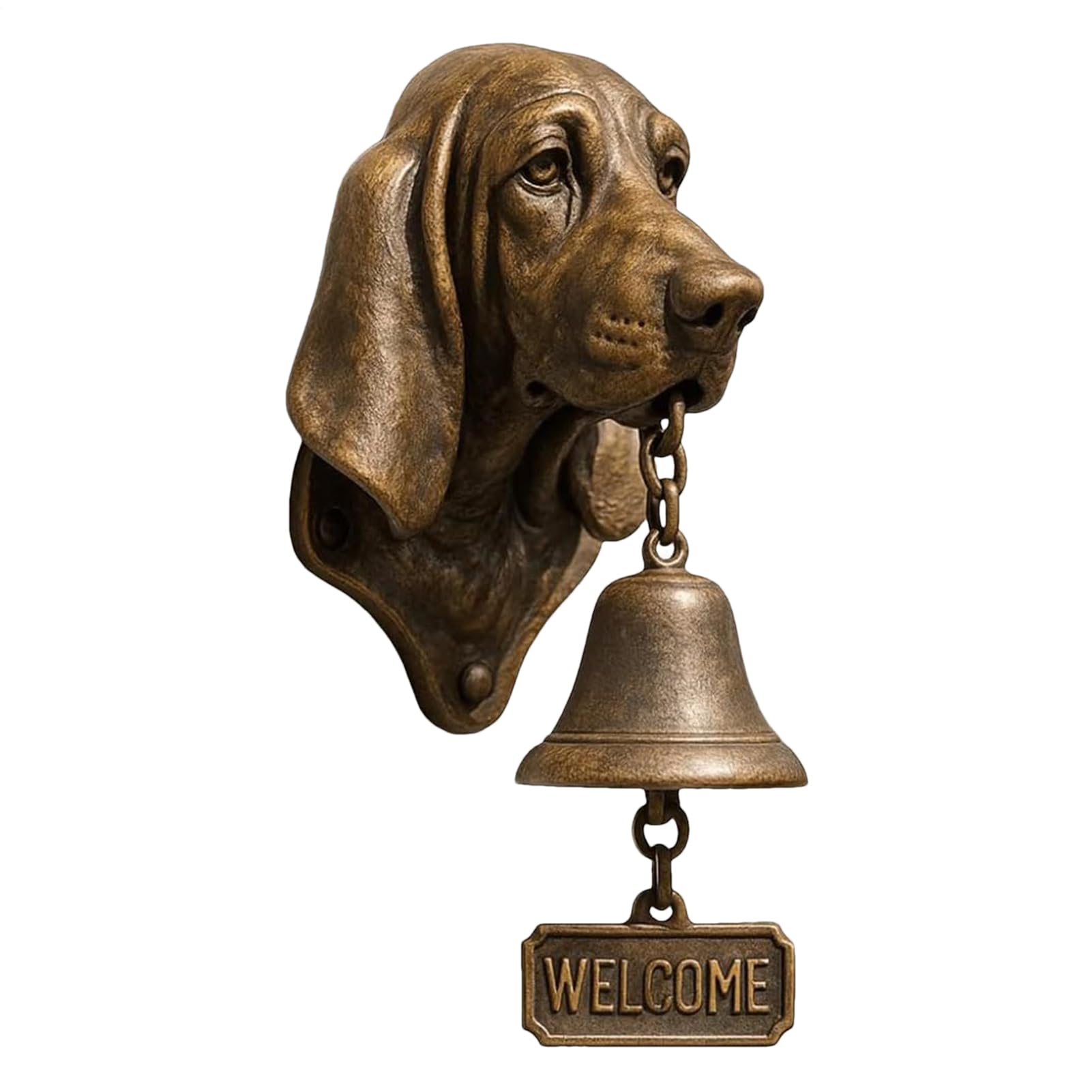 Timbre de bienvenida para perros, campana colgante para puerta, campana de resina vintage, campana de cabeza de perro creativa, timbre, decoración de pared, campana para decoración al aire libre