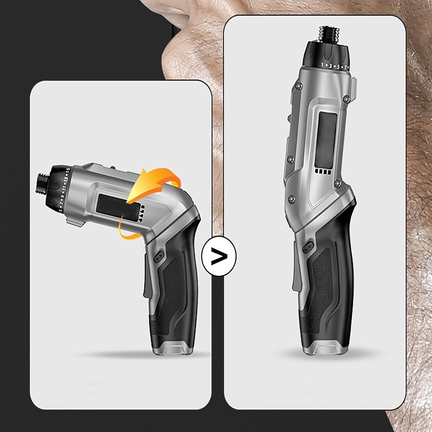 Electric Screwdriver Cordless Kit,Rechargeable Electric Drill,3.7V 2000mAh Pivoting Handle Power Screwdriver (Grey) for Home Improvement DIY Project,47 Pcs