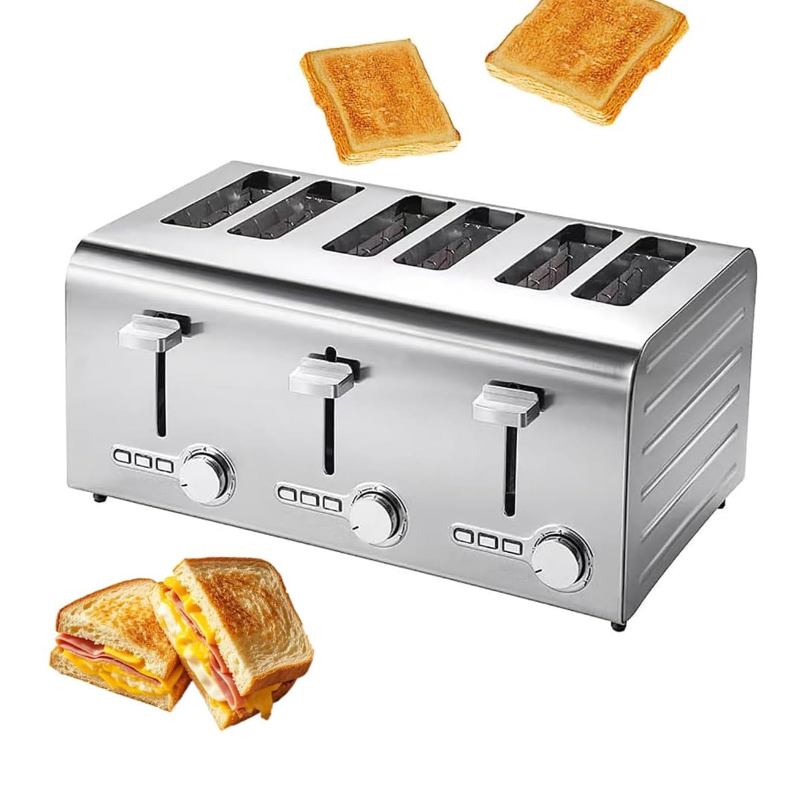 Forno per tostapane 2/4/6 fette Tostapane in acciaio inossidabile con 7 livelli di doratura, funzione commerciale di congelamento/annullamento/riscaldamento, vassoio raccoglibriciole rimovib 6 Slices