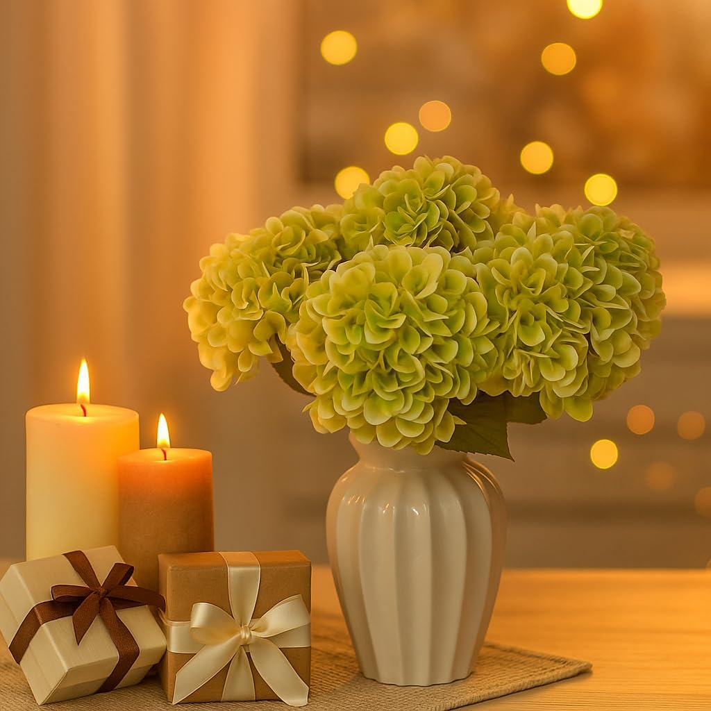 6pcs Artificial Hydrangea Flowers - Easy to Shape for Home Decor,Commercial Staging & DIY Crafts, Maintenance-Free Fake Flowers in Multiple Color Options, Flores Artificiales(Spring Green)