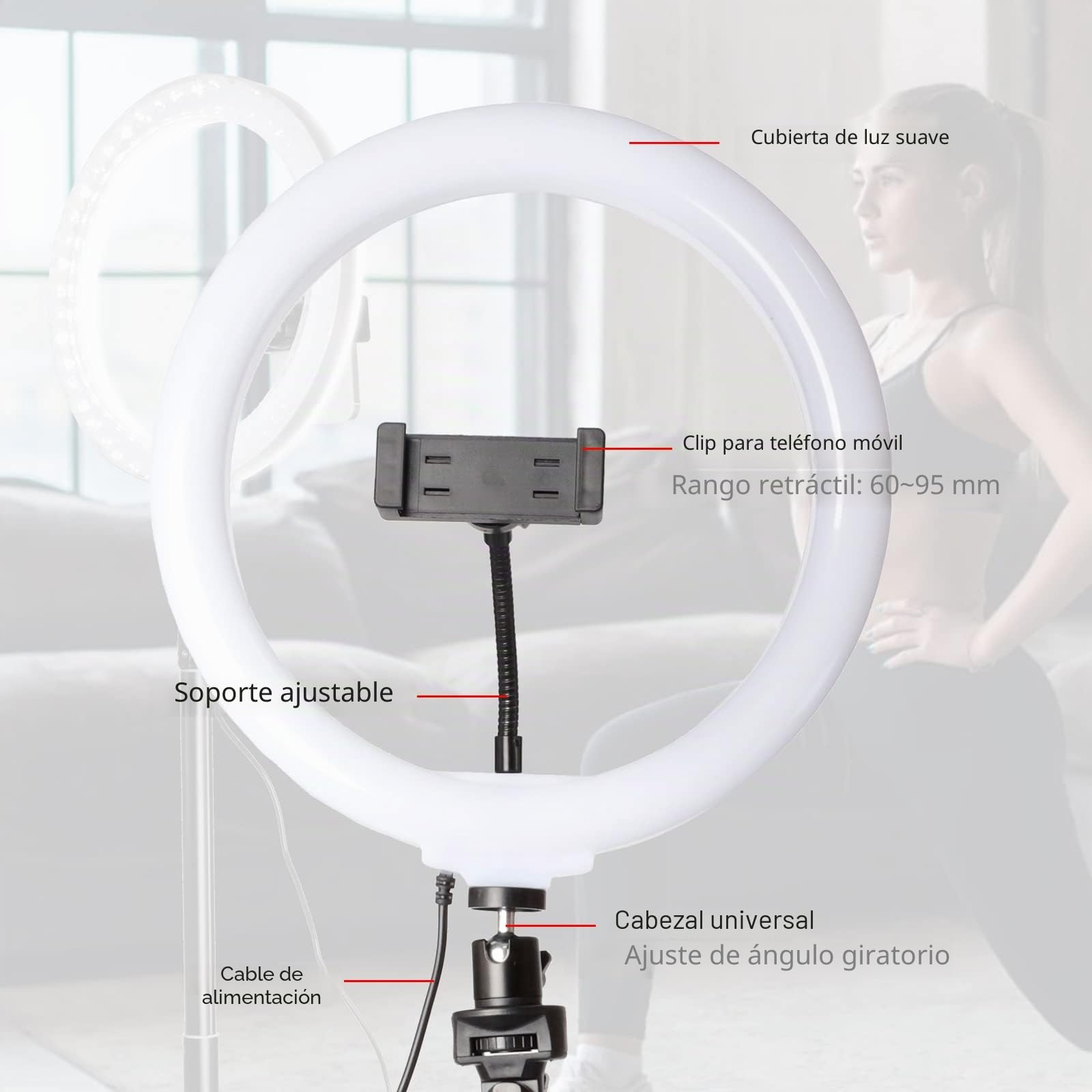 Anillo de luz para selfie de 10 pulgadas con soporte de trípode y soporte para teléfono, iluminación fotográfica, luz LED circular RGB para cámara de maquillaje, YouTube, Tiktok (RGB)