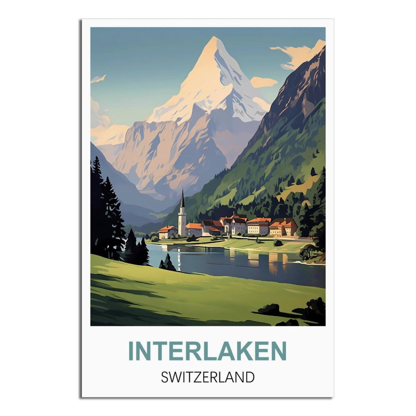 EZMLFA 5D Diamond Art Kits for Beginner，Interlaken Switzerland,Beginners,DIY Full Round Drill Diamond Dot Gem Art Kits for Adults,Crafts for Decor 30x40cm