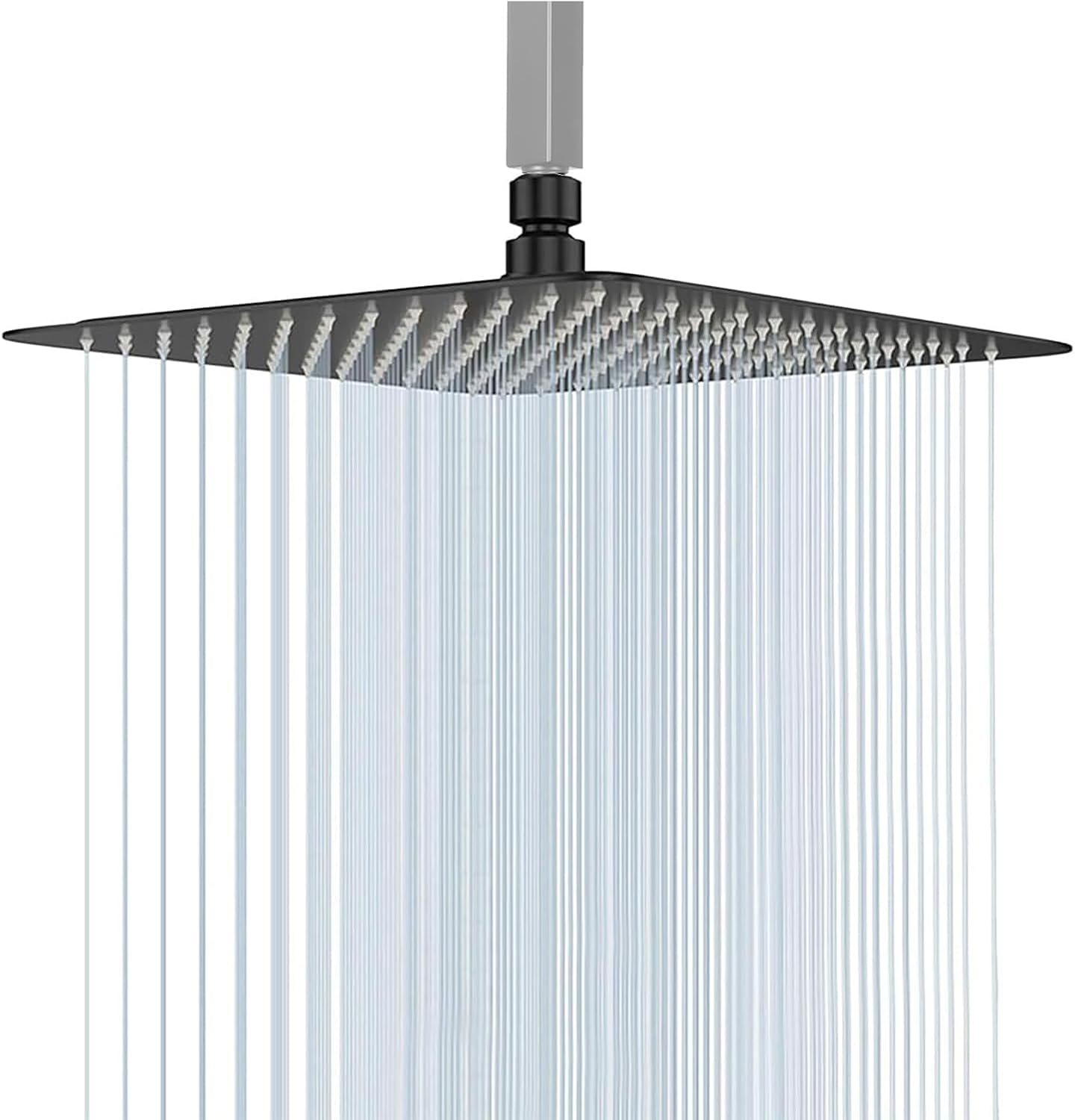 20 inch large rainfall shower head high pressure square stainless steel ceiling bathroom showerhead with silicone nozzle, waterfall full body coverage, ultra thin water saving, for home/hotel, black