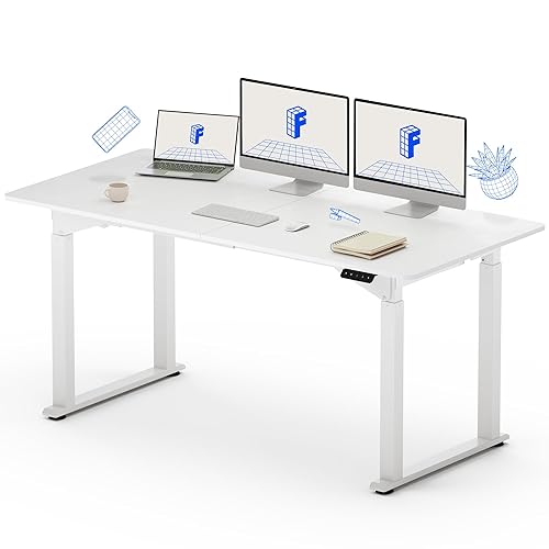FLEXISPOT QS 4 Legs Dual Motors Electric Standing Desk 160 * 75cm Height Adjustable Desk with Splice Board Home Office Computer Workstation Electric Sit Stand up Desk(White Frame+White Top) - 160 x 75 cm - White