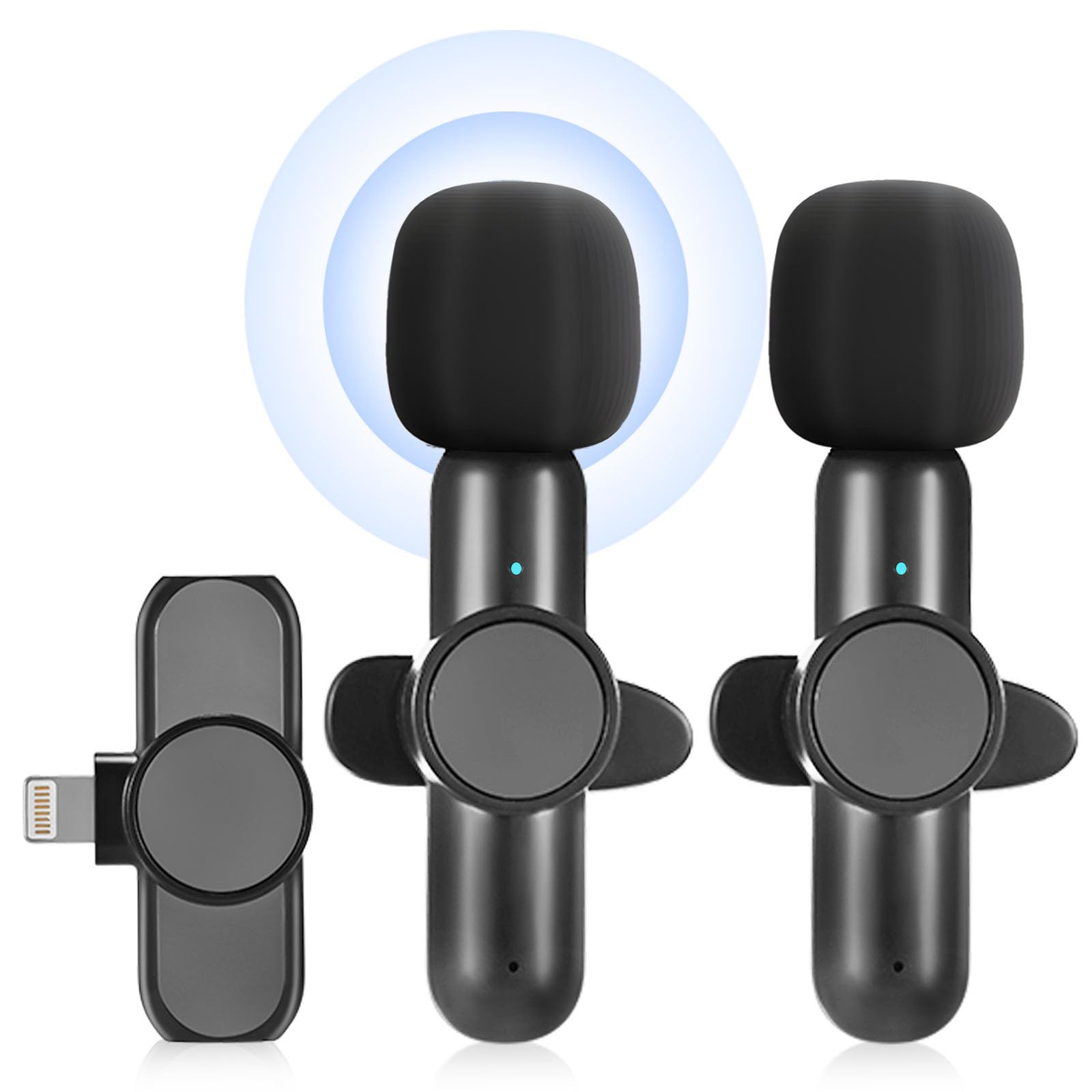 2 Pack Wireless Microphones for iPhone,Lavalier Microphone Wireless for Video Recording Clip On Lapel Mic Compatibale for YouTube/Interview/Vlog/Presentation/Facebook Live/Live Streaming/Tiktok