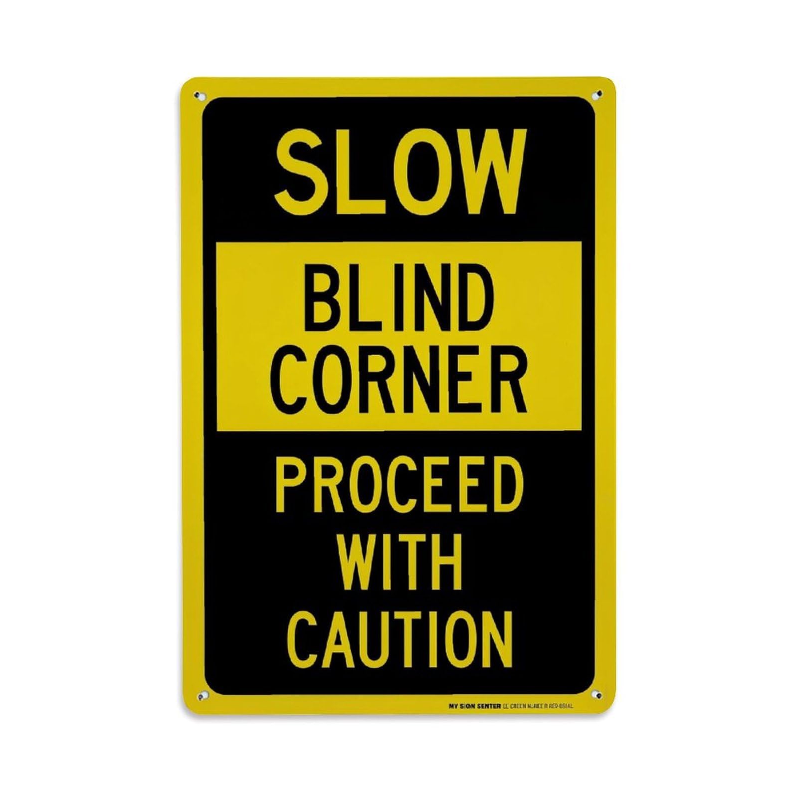 Jdfenggu Vintage Slow Blind Corner Proceed With Caution Retro Metal Tin Sign, Decor Art Poster For Bar, Home, Man Cave, Kitchen, Laundry Room Gift 8X12inch