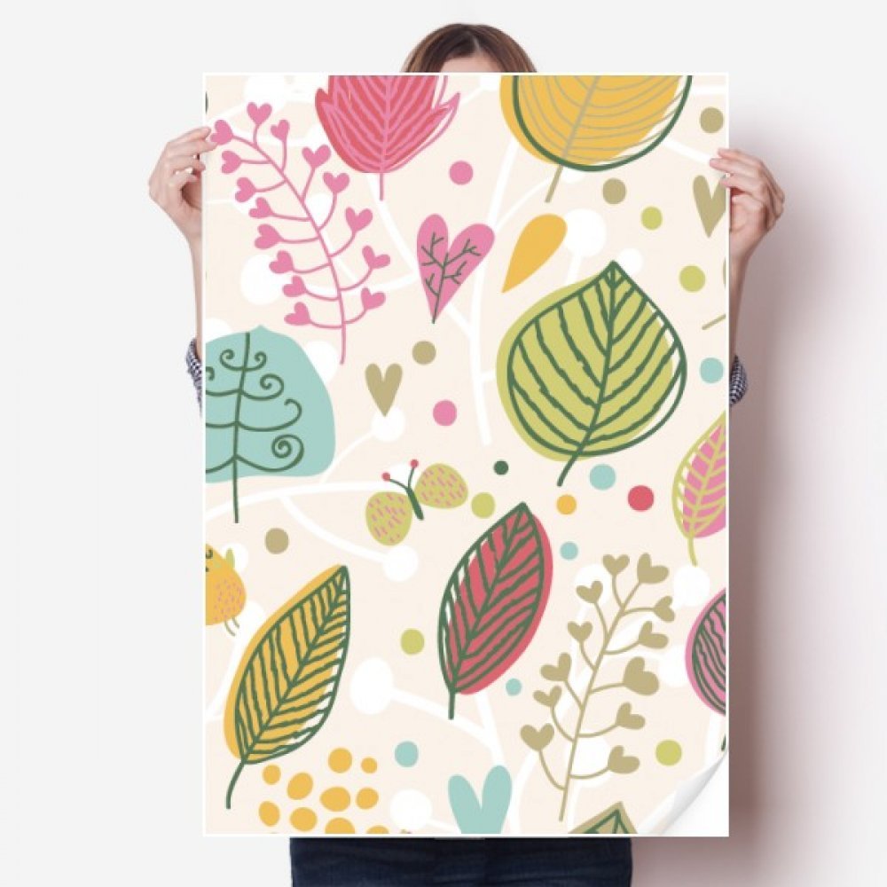 Feuilles de fleur peinture vinyle autocollant poster mural multicolore durable