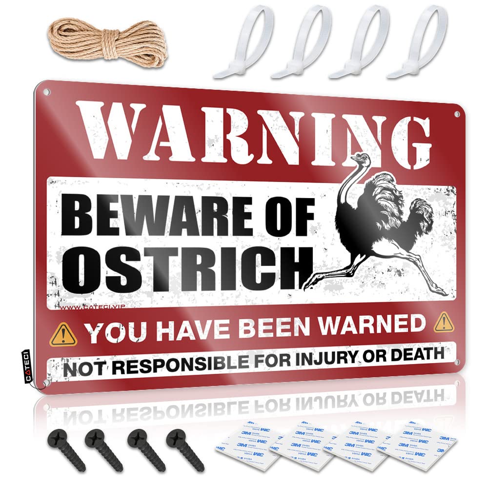 STWNVOITV Backyard Bar Sign Beware Of Ostrich Tin Sign Bbq Signs Outdoor Bar Posters(30X40CM)