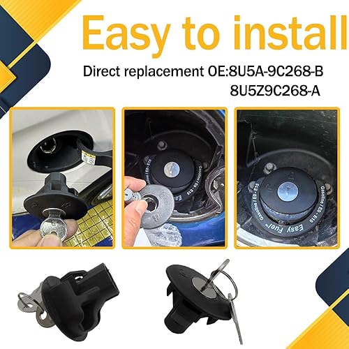 Miniatura 7 de Tapón de gas con bloqueo, 8U5Z-9C268-B Tapón de llenado de combustible para Ford Edge F150 Escape Expedition Explorer Fiesta Flex Focus Fusion