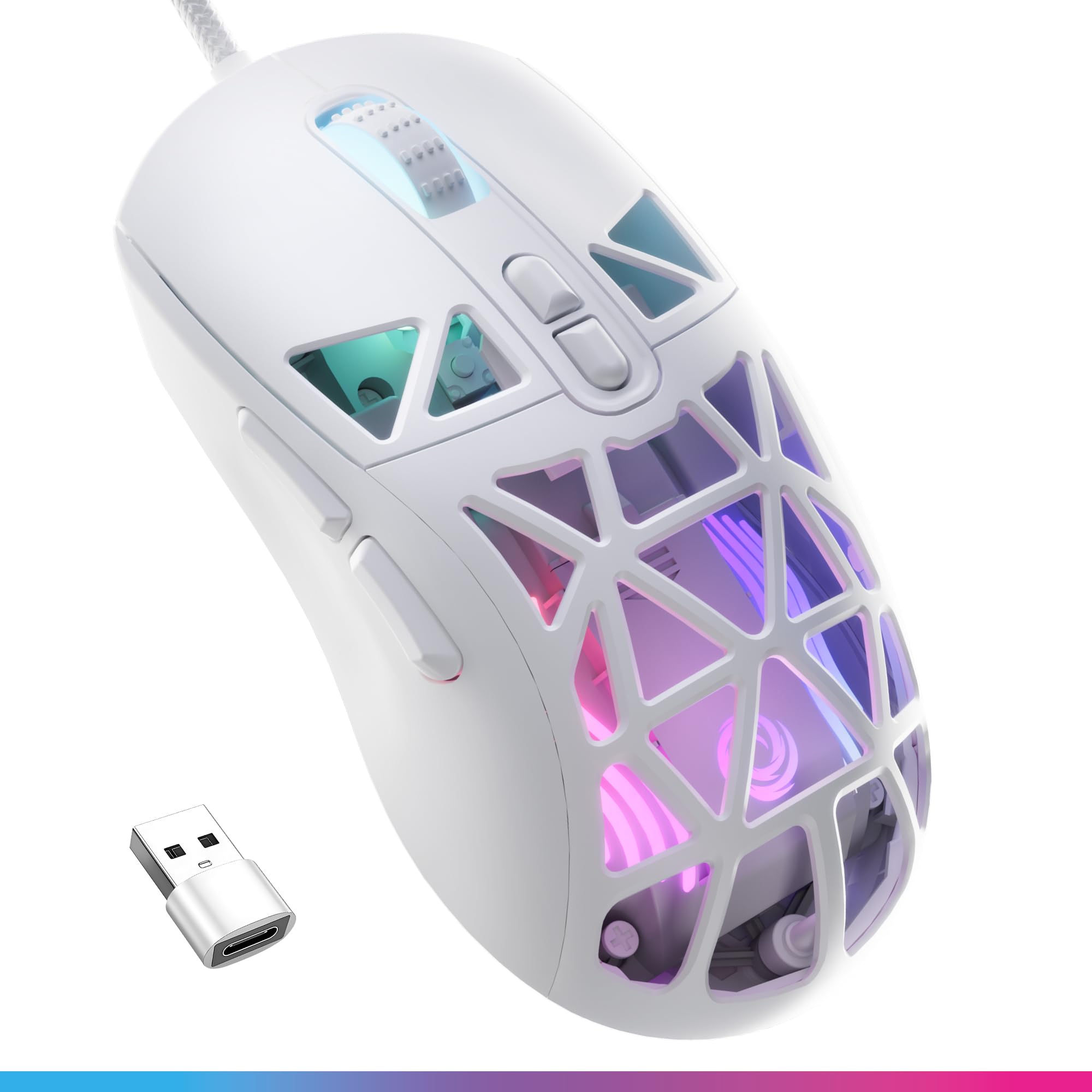 Oniverse Kryo (Luxion White) High Performance Wired LED Gaming Mouse with 12800 DPI Optical Sensor, Ultra Light, Polling Rate 1000Hz, 7 Programmable Buttons for PC/Mac/PS5/PS4
