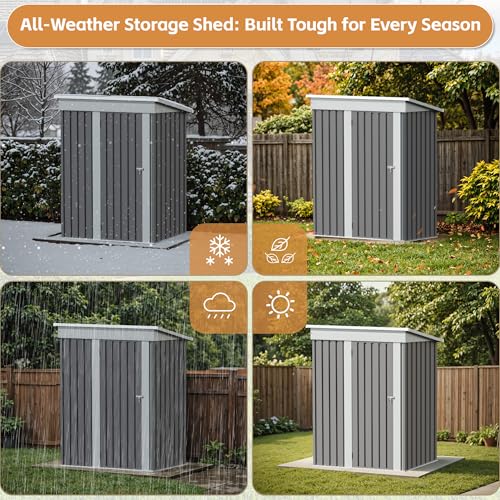 Image of Greesum 5x3 FT Outdoor Storage Shed, Metal Storaged Sheds Without Floor, Tool Sheds with Lockable Doors and Slooping Roof for Garden, Patio, Backyard, Gray