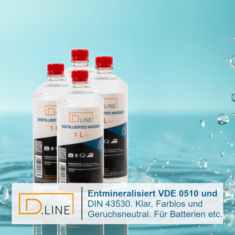 D.LINE Acqua distillata 5 litri, demineralizzata secondo la norma VDE 0510 e DIN 43530 (4 x 5 litri)