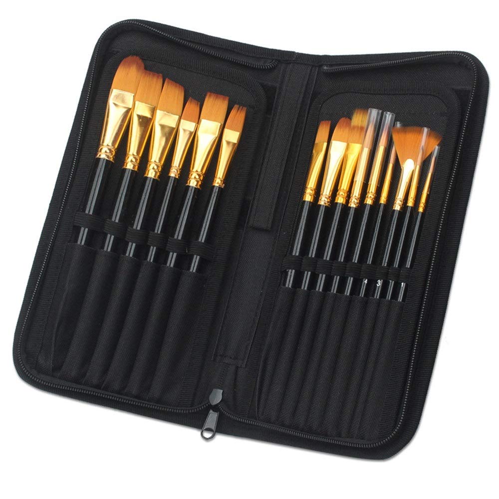 XBTGS Set di pennelli per pittura artistica, 15 pezzi, per pittura acrilica, acquerello, pittura a olio, guazzo, pittura del viso, set di pennelli ideali, B-15 pezzi, B-15 pezzi
