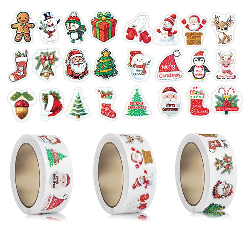 AFYRIANT 1500 Stück Aufkleber Weihnachten Weihnachtssticker Weihnachtsaufkleber Selbstklebend Weihnachtssticker Selbstklebend Sticker Weihnachten Etiketten Geschenkaufkleber Dekorieren Aufkleber