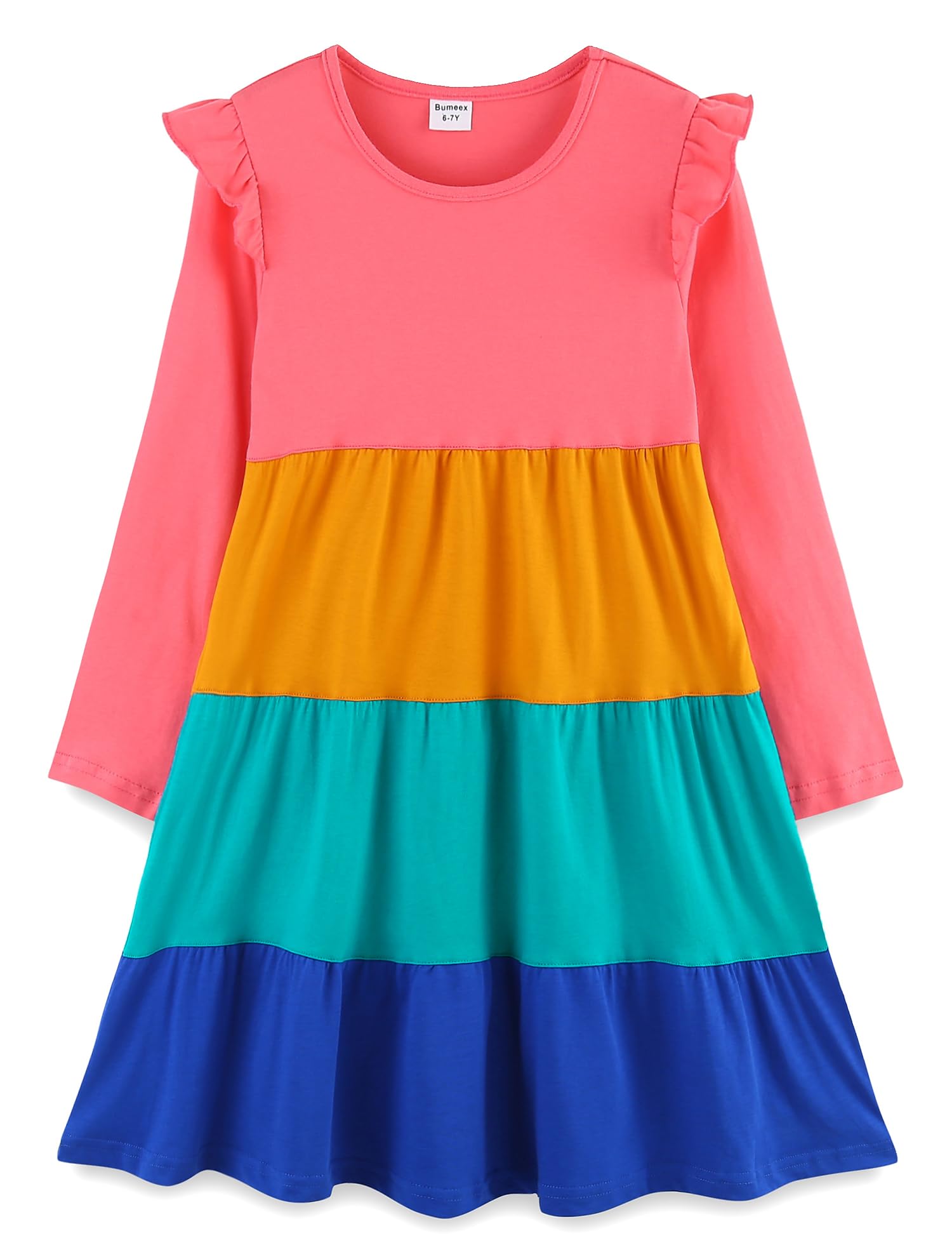 BumeexGirl's Dresses Cotton Ruffle Sleeve Tiered Swing A-Line Cute Midi Casual Sundress