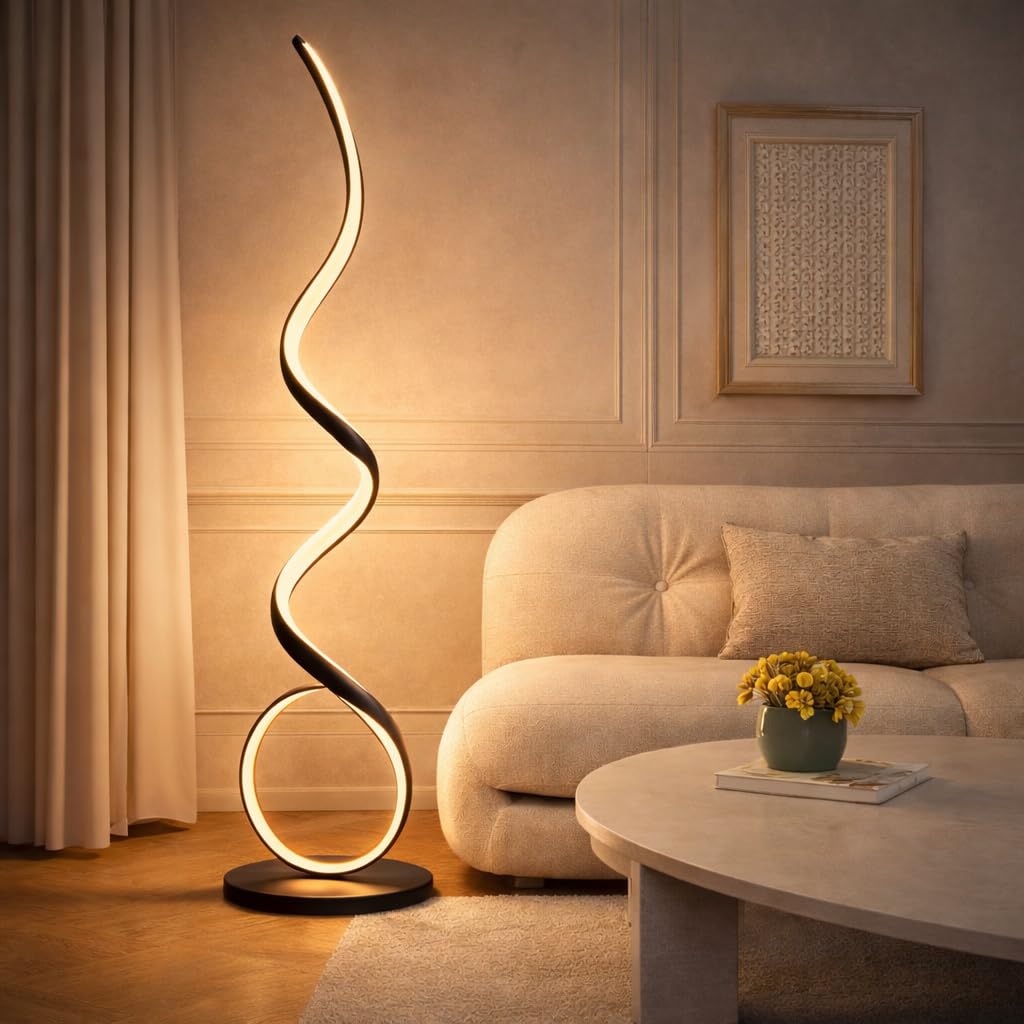 Arcadia Lampada da Terra LED Moderna a Spirale | Piantana Design Contemporaneo | Luce Calda/Fredda | Lampada Salotto Camera da Letto Studio, Arredo Interni Elegante 120 cm (Nero)