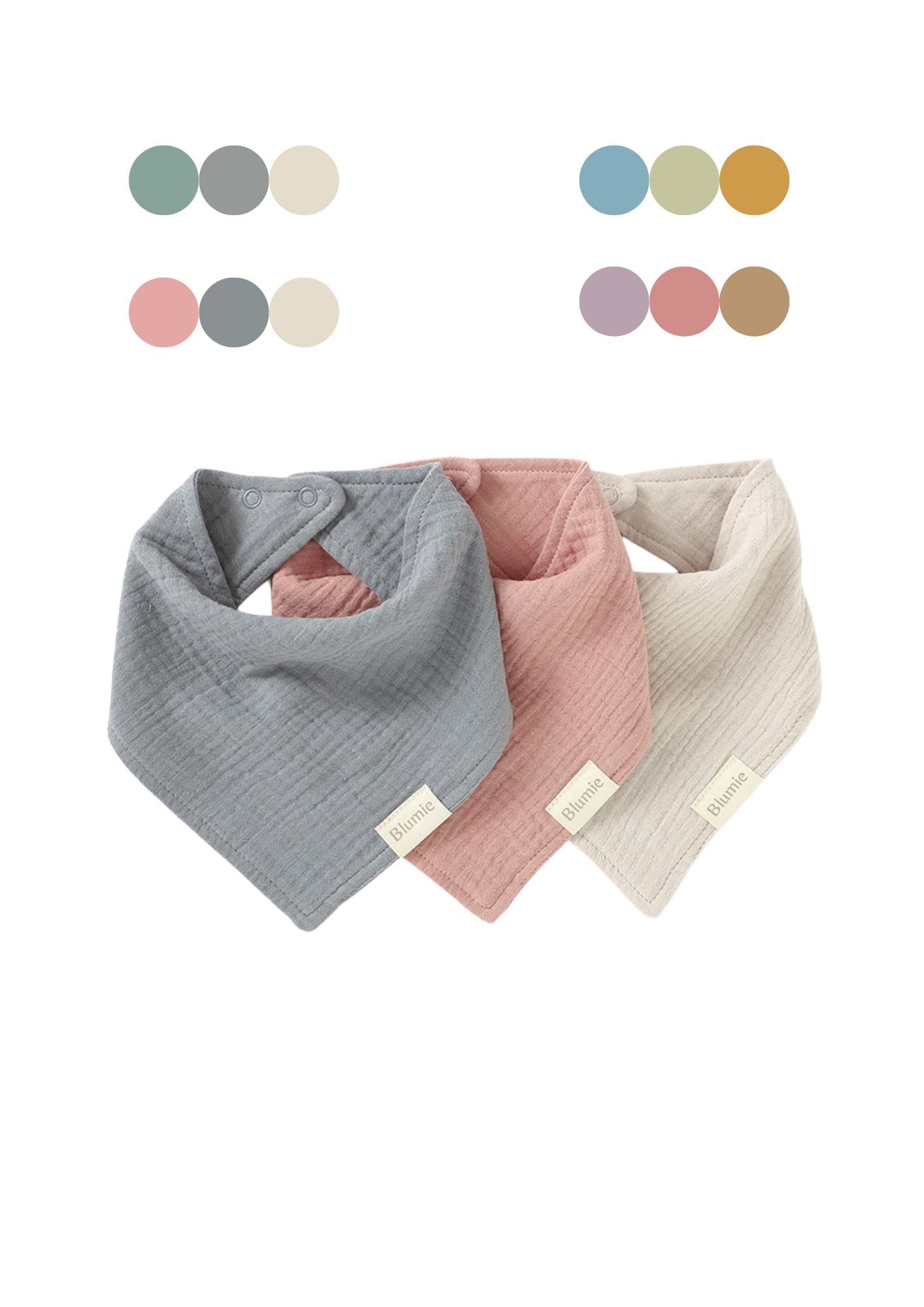Blumie Set of 3 100% Organic Cotton Baby Bandana dribble bibs for boys and girls (Dusty Pink Set)