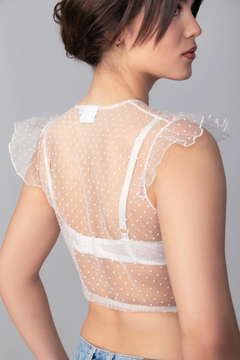 Edelnice Trachtenmode transparente Dirndlbluse Sophie mit Flügelärmeln in schwarz oder weiß