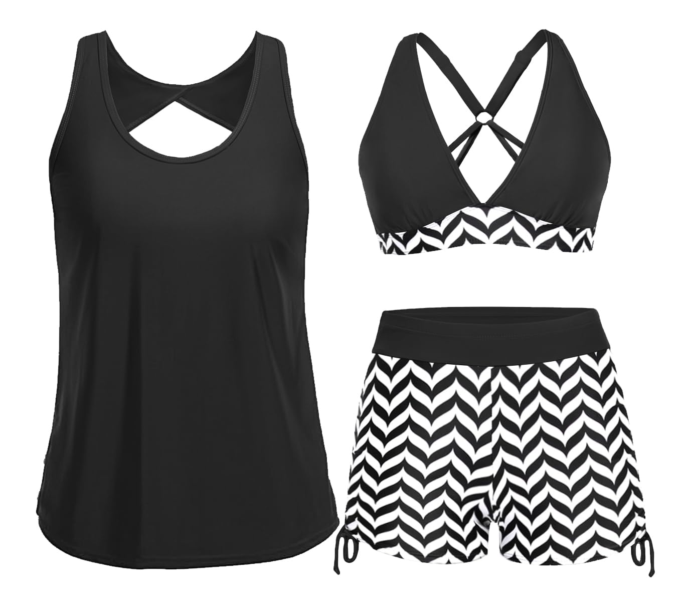 Yonique 3 Piece Tankini Swimsuits for Women Swim Tank Top Bathing Suits with Boy Shorts and Bra Athletic Swimwear