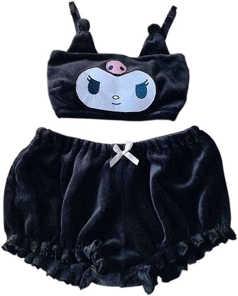 BZBKawaii Anime Cute Pajamas Set for Women Sweet Lovely Velvet Tube Top and Shorts Two Piece Cartoon Sleepwear Sets