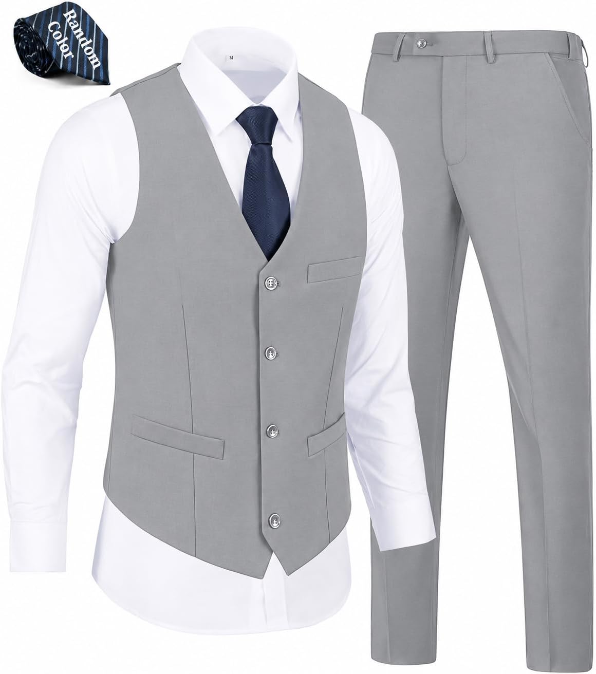 WOMS Mens Suit 2 Piece,Vest and Pants for Men Slim Fit with Tie