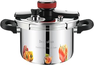Deeluban 4QT 304 Stainless Steel Pressure Cooker - Induction Compatible, 15 PSI Fast Cooking, One-Hand Lock, Explosion-Proof Safety