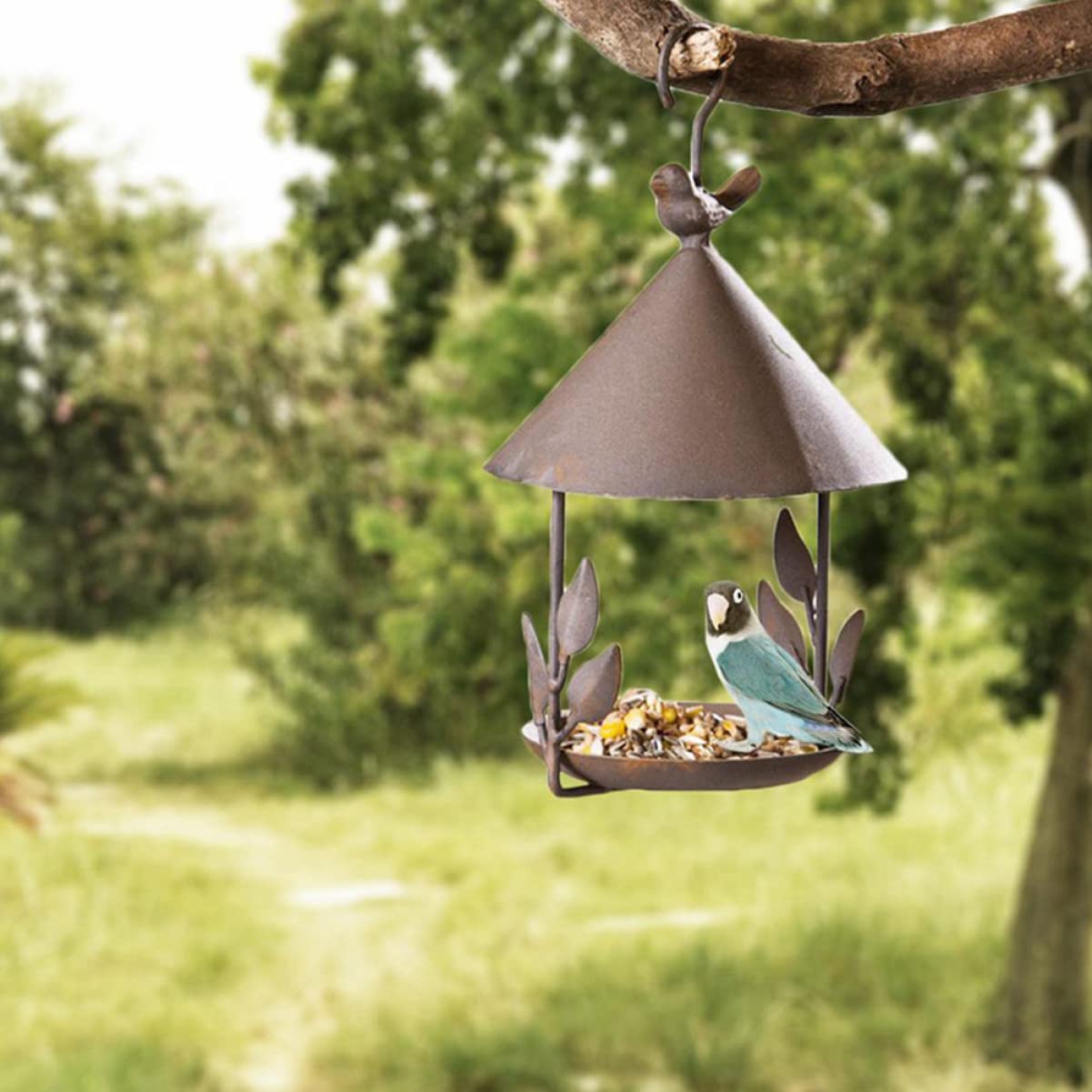 YARNOW Mangiatoia Per Uccelli in Ferro Battuto Decorazione Da Giardino Per Esterni Decorazione Da Appendere Per Il Cortile Attira Gli Uccelli Selvatici