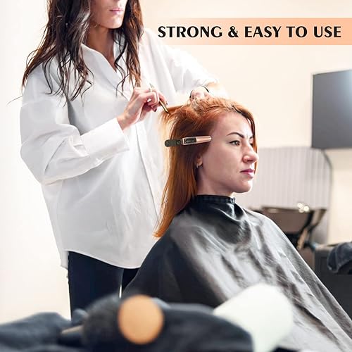 Miniatura 7 de Juego de 12 pinzas de cocodrilo de oro rosa para seccionar pinzas de cocodrilo para cabello con dientes anchos y diseño de doble bisagra pinzas de