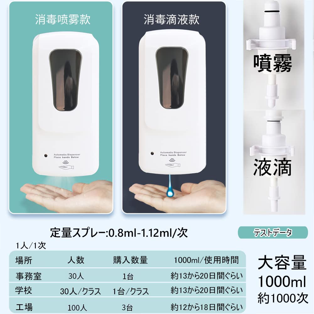 Amazon｜1000ml 自動アルコール消毒液 自動手指消毒器 スタンド式 自動