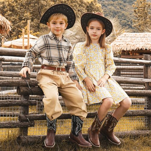 Kids Cowboy Boots for Boys Girls Western Riding Shoes Square Toe Wide Calf Hunting Walking Adventure Toddler Little Big Kid3