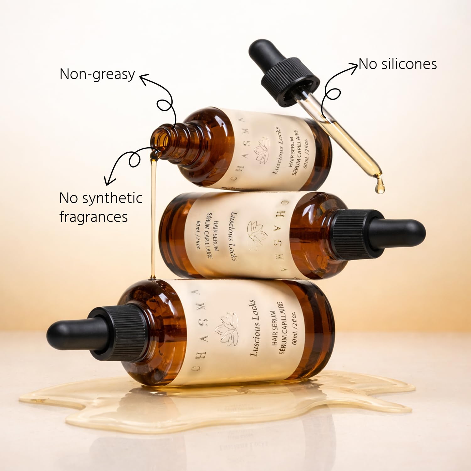 CHASMA LUSCIOUS LOCKS Non-Greasy Hair Serum with Fermented Rice Water, Rosemary Oil, Ashwagandha, Stimucap, Biotin, Coffee, and Hair Volumizing