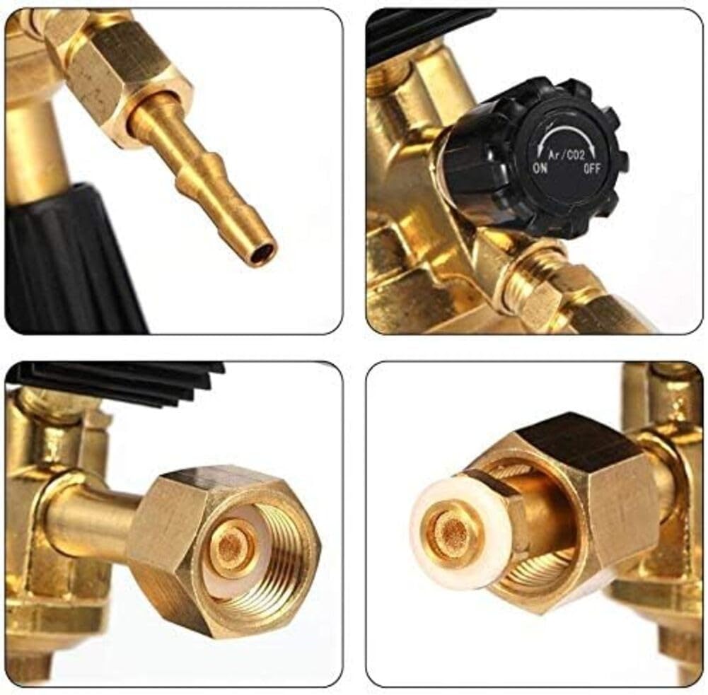 Regulator ciśnienia ARGON CO₂ do spawania MIG MAG TIG, maks. wlot 230 bar, regulowany wylot, korpus mosiężny, 22 mm ND, żółty