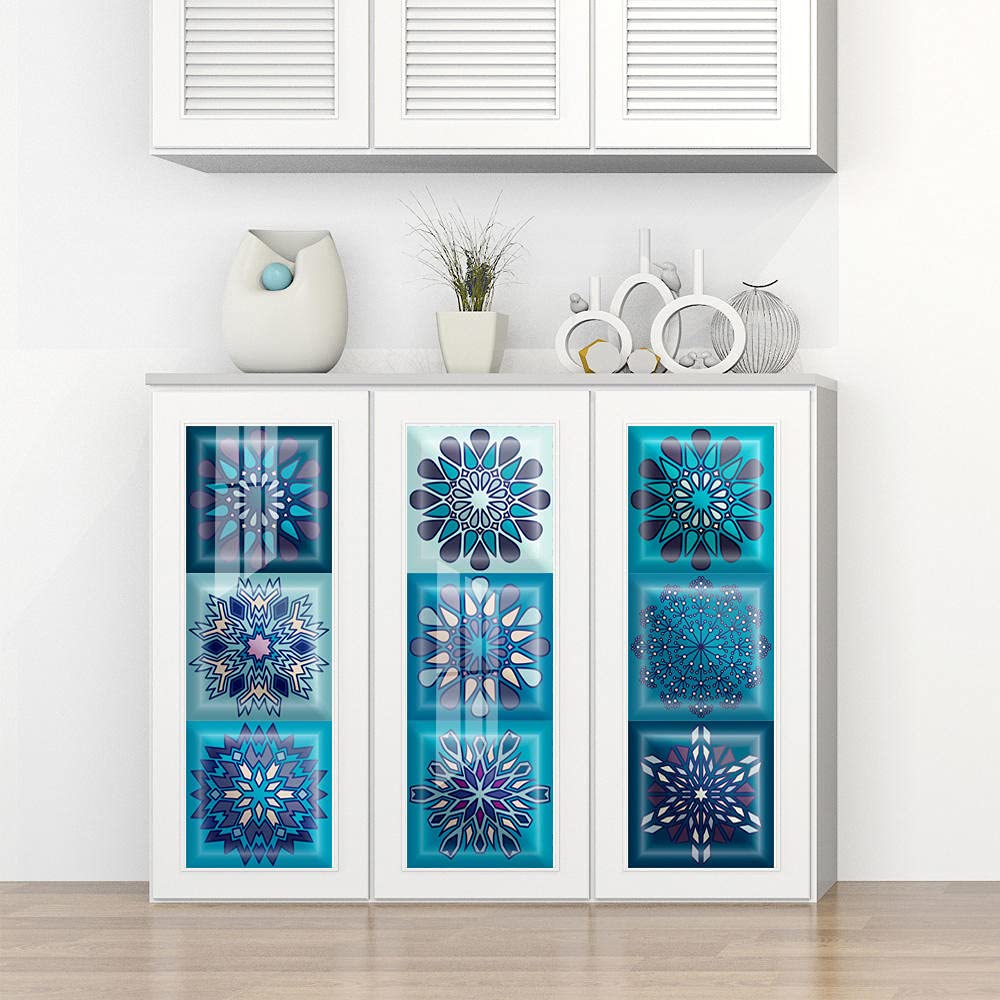 LMYSXAOZ Stick on Tiles Aqua Blue Print Tile Stickers PVC Self Adhesive Wall Heat Resistant for Kitchen Bathroom Waterproof Peel and Floor Paint 20x20cm
