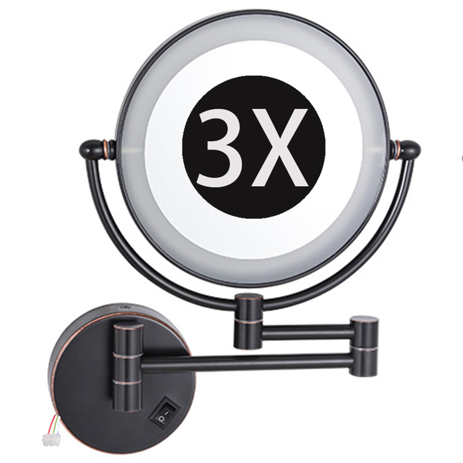 Miroir grossissant mural LED orb noir de luxe pour salle de bain