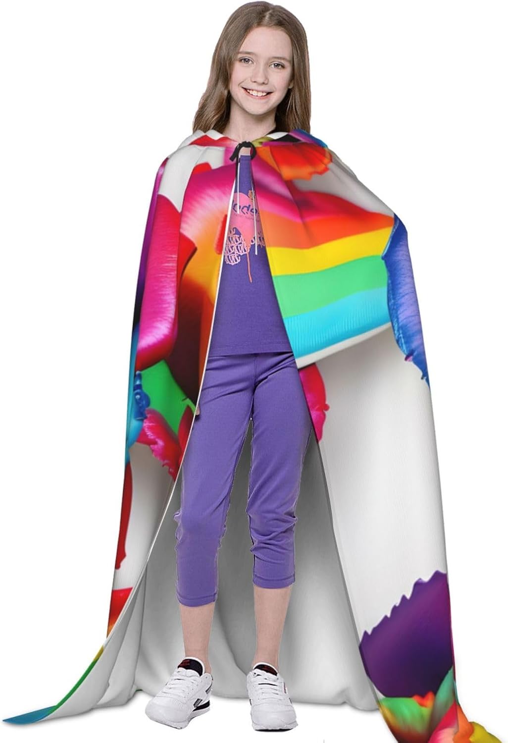 Rainbow Rose Flower print Wizard Hooded Robe Medieval Cape Renaissance Cloak for Men Women Halloween Costume
