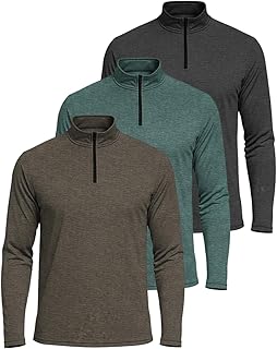 Real Essentials 3 Pack: Men's Dry-Fit Active Quarter Zip Long Sleeve Athletic Performance Pullover (Available in Big & Tall)