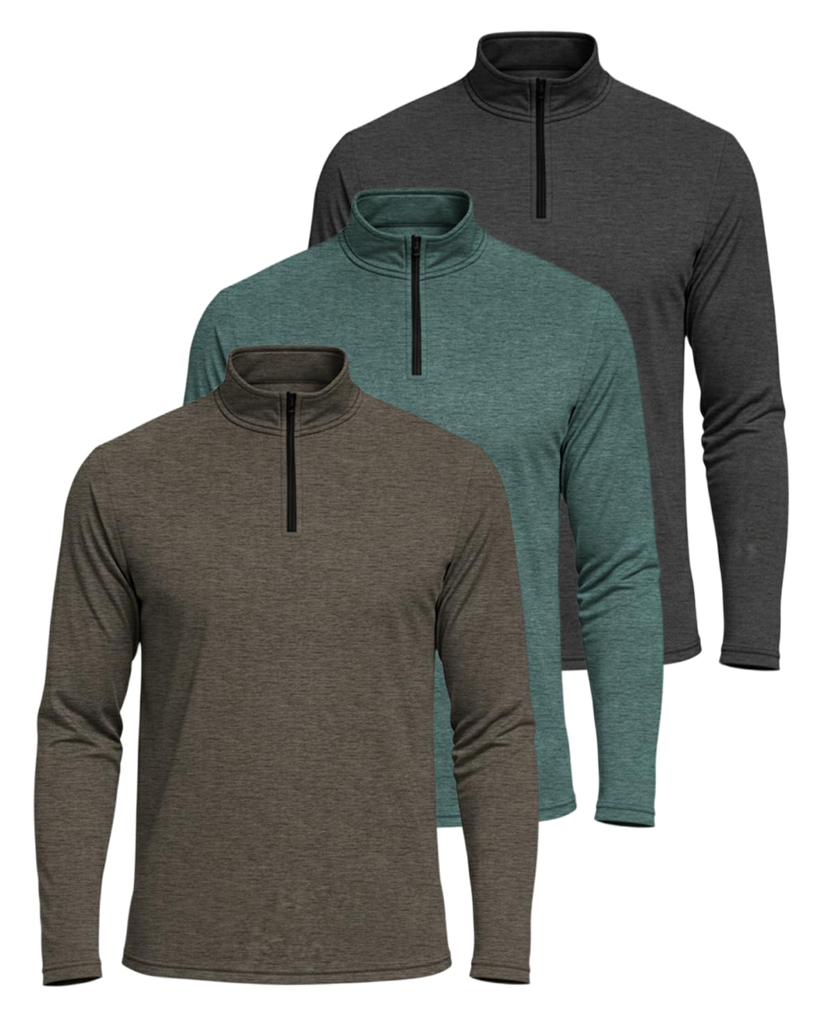 Real Essentials 3 Pack: Men's Dry-Fit Active Quarter Zip Long Sleeve Athletic Performance Pullover (Available in Big & Tall)