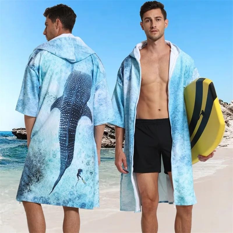 Générique Poncho de Surf, Poncho de Plage Adulte Peignoir de Plage Ponchos Surf Serviette Bain à Capuche séchage Rapide for Hommes Adultes for Sable en Plein air(C08)
