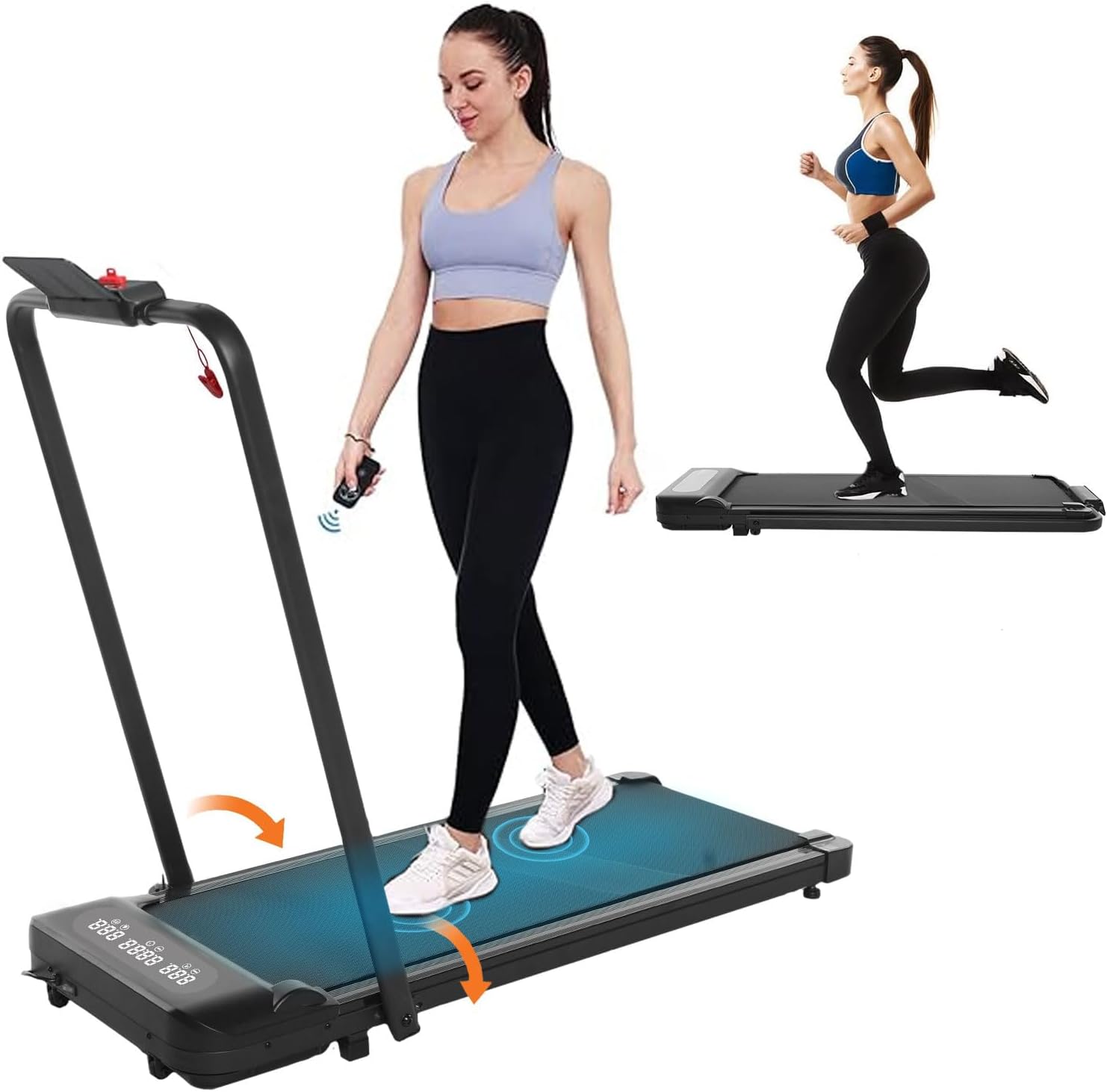 TDOO 2.5HP Under Desk Treadmill, 2-in-1 Folding, Portable Walking Pad, Black, LED Display, Large Running Belt, Space-Saving, Foldable
